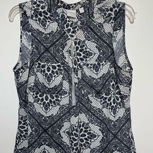 Soho New York & Company Women's‎ Black White Paisley Zip Sleeveless Blouse XL